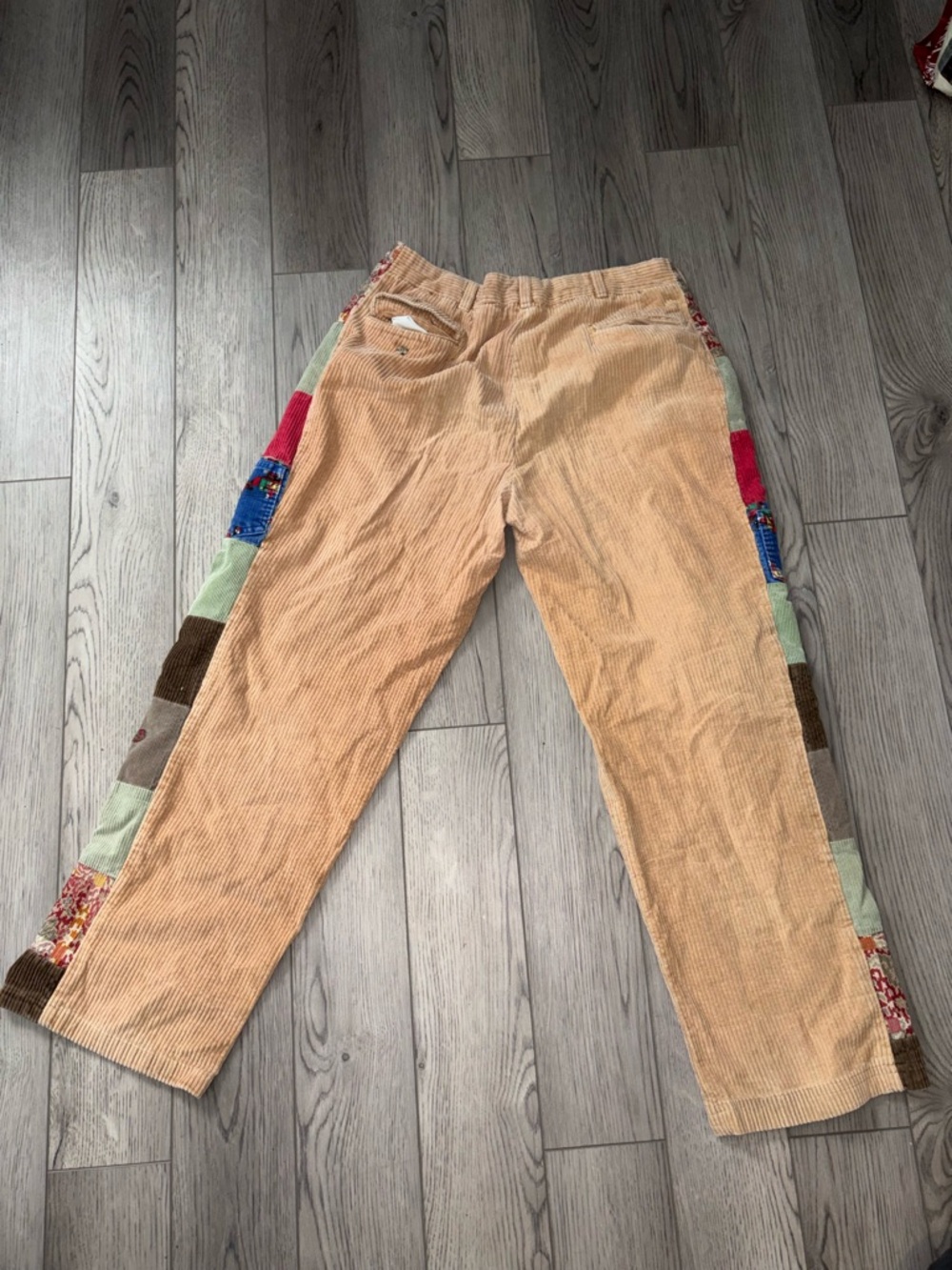 Tan Corduroy Pants with Colorful Patch Panels - Picture 4 of 4